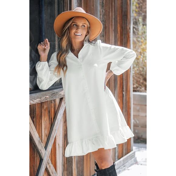 CUPSHE White Collared Puff Sleeve Mini Shirt Dress NWT SIZE LARGE - Picture 4 of 5